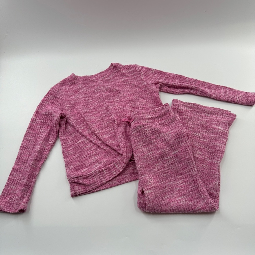 Jumping Beans Pink Waffle Knit Lounge Set – Kids Size 6, Long Sleeve & Pants